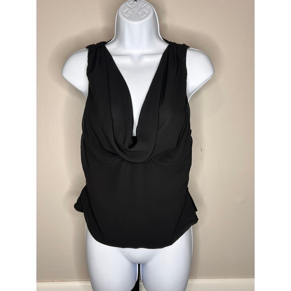 ☀️ASTR The Label Black Draped Cowl Neck Sleeveless Top With Tie Back NWOT - Picture 4 of 7